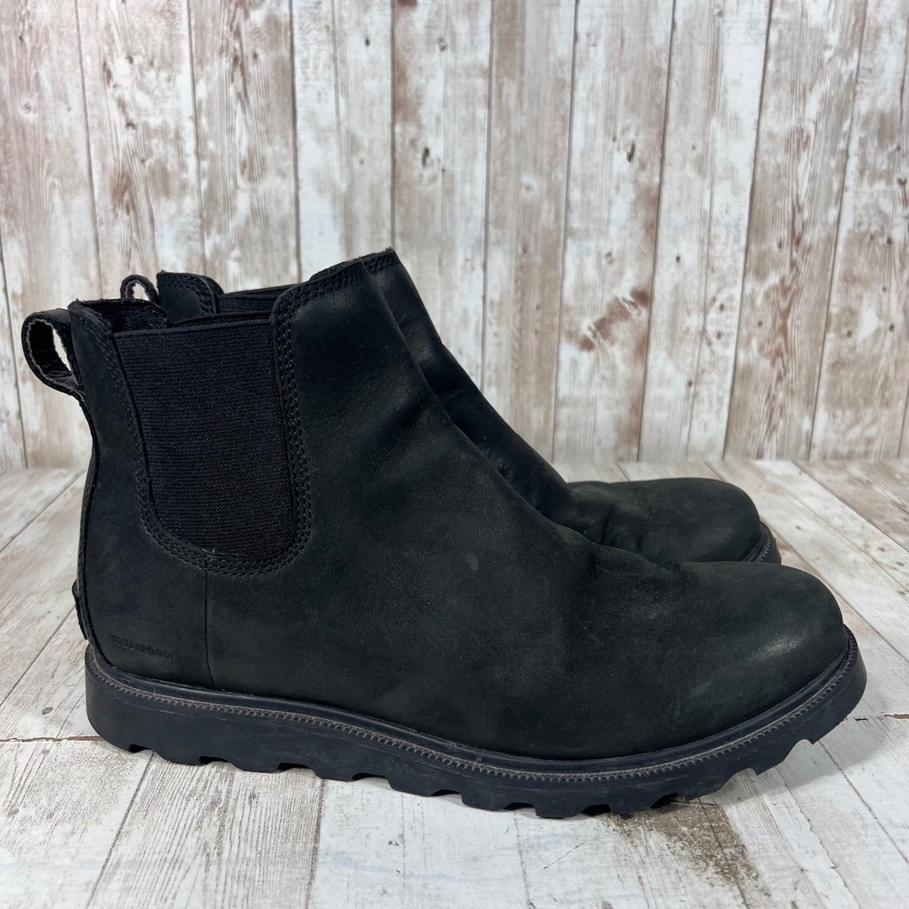 Sorel Lennox Chelsea Waterproof Black Leather Ankle Boots NL3092-011 Womens 8.5